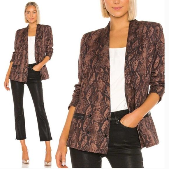 PAIGE Black and Brown Double Breasted Snake Print Blazer Brand New! Size… - Picture 1 of 16